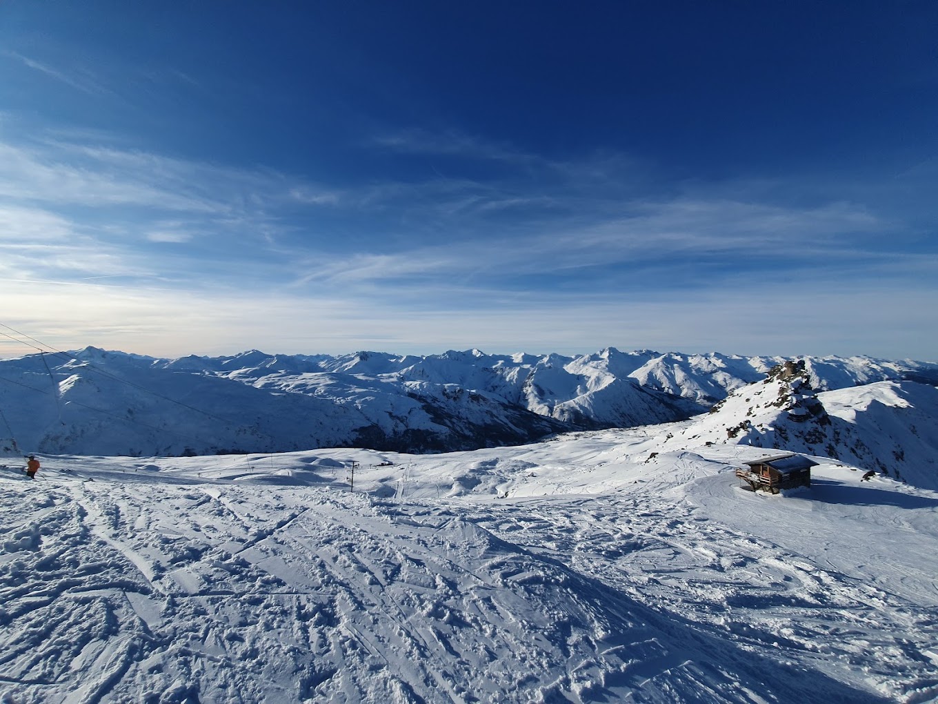 Méribel in France - a view from the top of a snowy mountain.