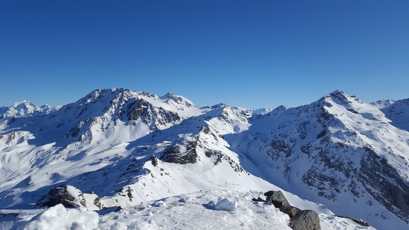 Méribel in France - a view from the top of a snowy mountain.