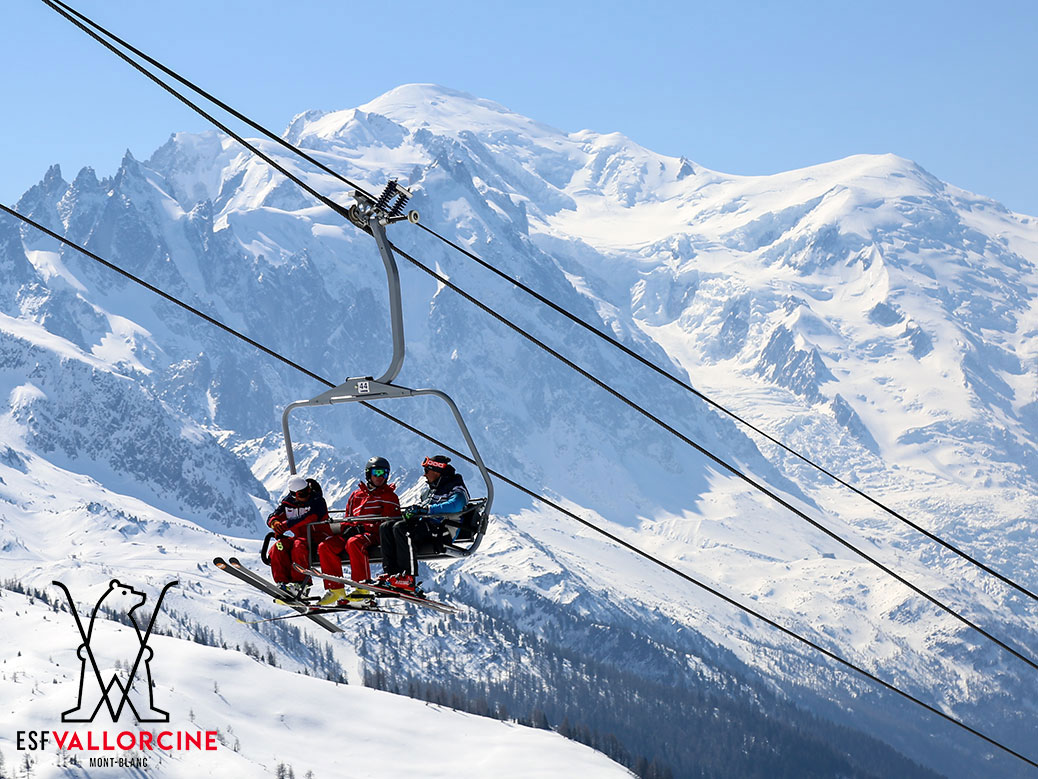 Balme Le Tour Vallorcine in France - a ski lift going up a snowy mountain.