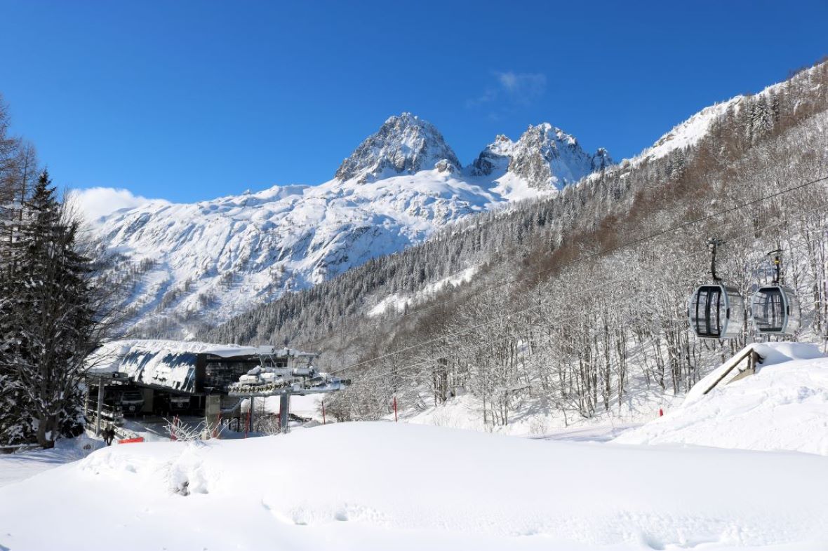 Balme Le Tour Vallorcine in France - a snow covered ski area with mountains in the background.