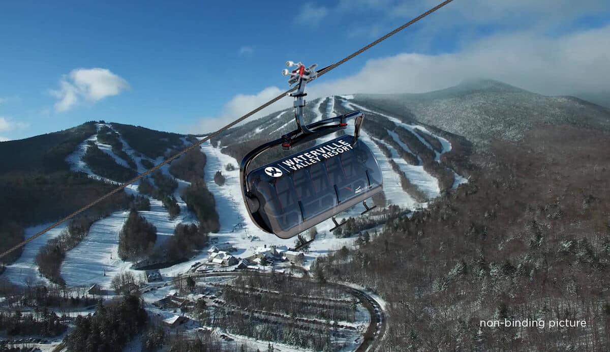 Waterville Valley Resort in USA - a ski lift going up the mountain.