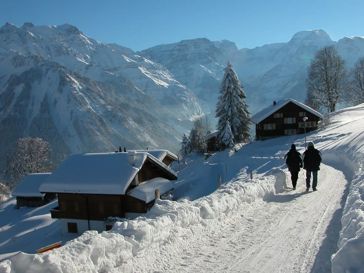 Braunwald in Switzerland - snow on the ground.
