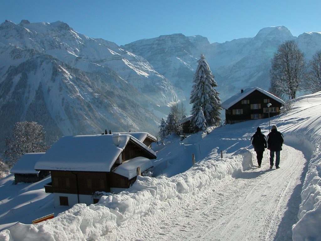 Braunwald in Switzerland - a clear blue sky.