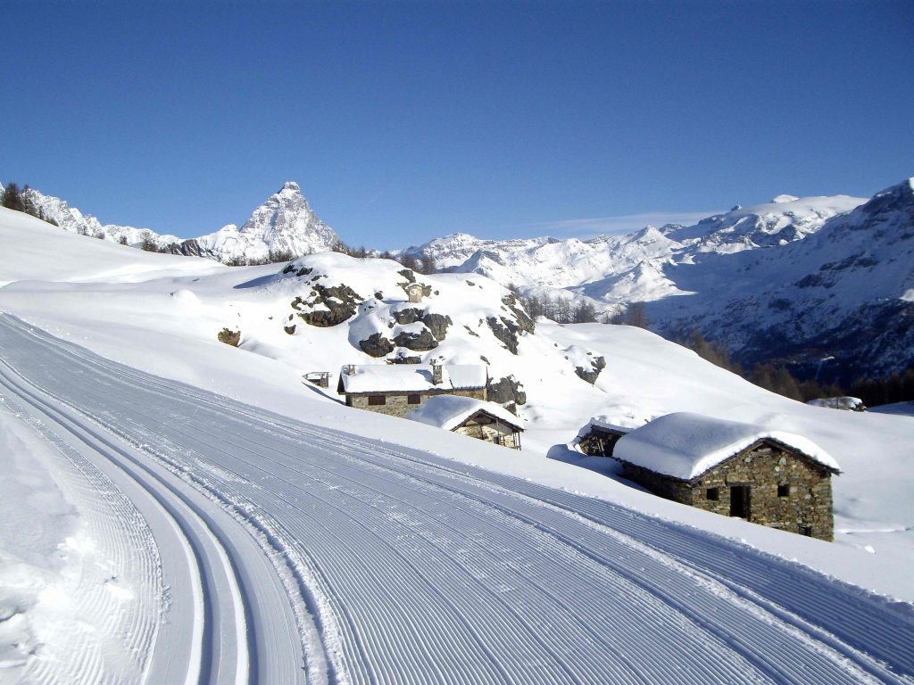 Impianti Risalita Torgnon Cervino in Italy - tracks in the snow.