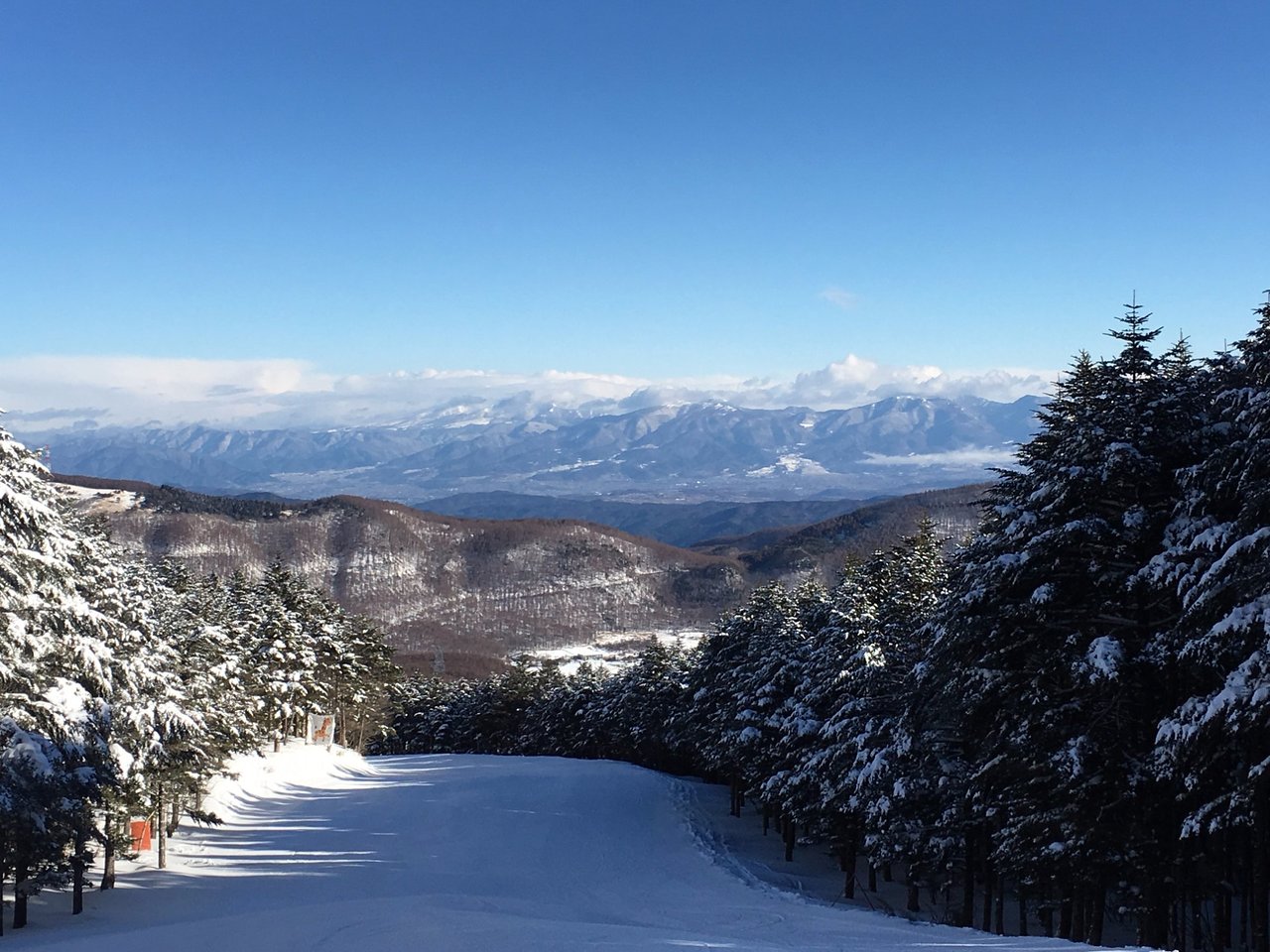 Mizuho Highland in Japan - the view from the top of the mountain in winter.