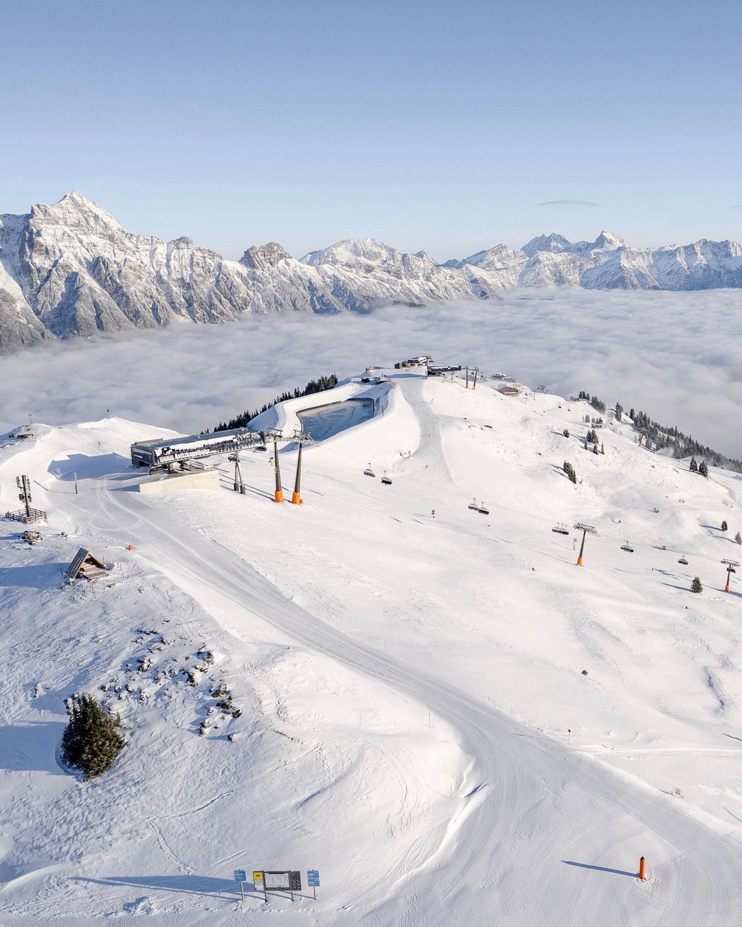 Skicircus Saalbach Hinterglemm Leogang Fieberbrunn in Austria - a view of the ski slopes and mountains from above.