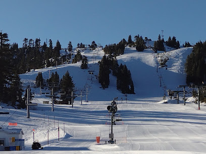Ski resort in Guzet-Neige, France featuring winter sports activities, a charming chalet, a ski lift, and snow-covered slopes.