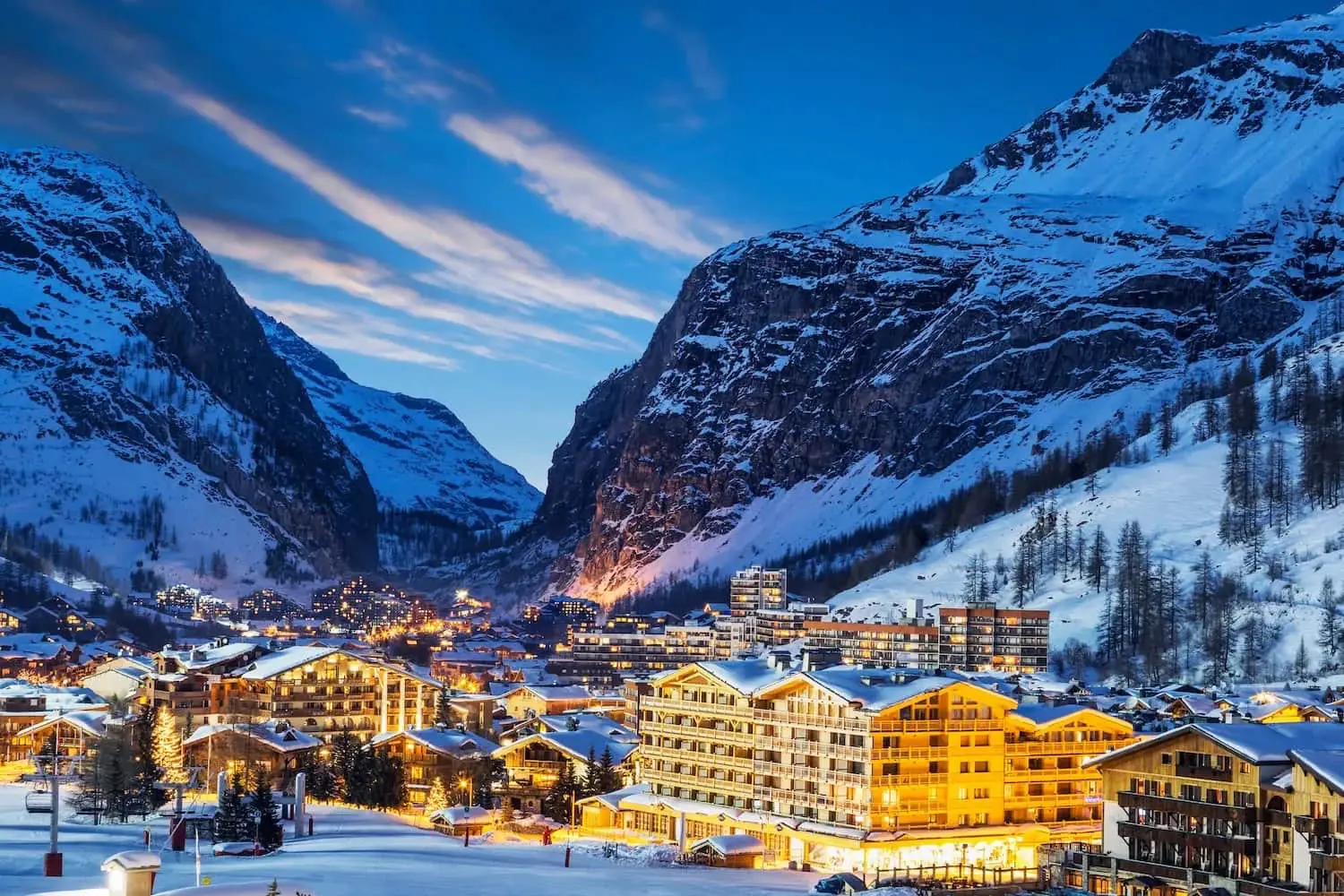 Pralognan la Vanoise in France - a snowy village in the swiss alps.