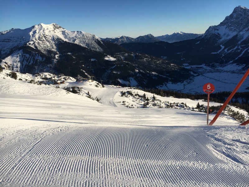 Grubigsteinbahnen Lermoos in Austria - a view of the mountains from a ski slope.