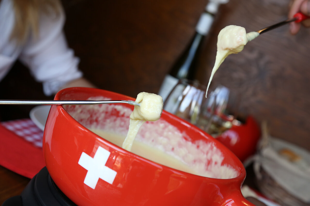 Brambrüesch - Chur Bergbahnen in Switzerland - a red bowl with a spoon in it.