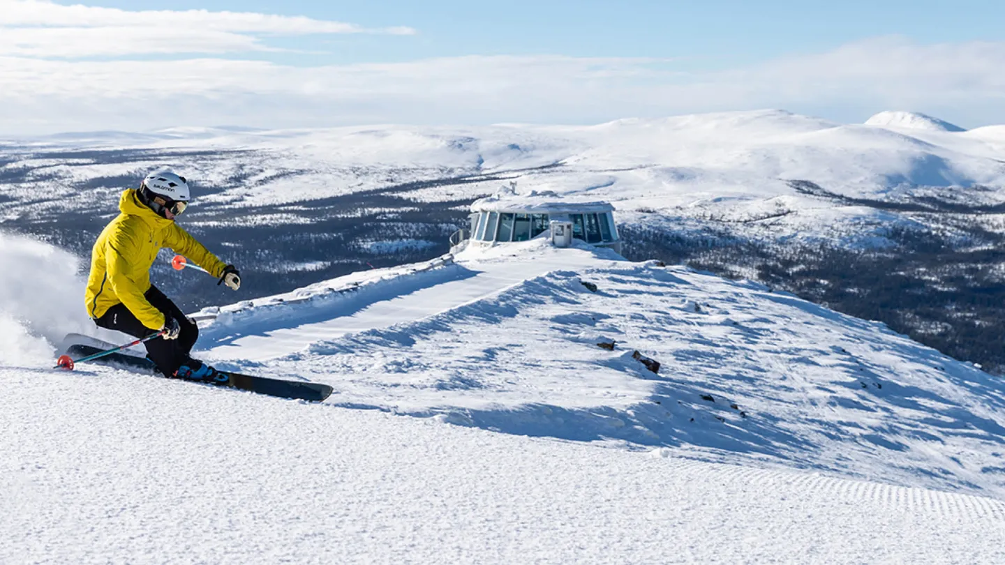 Image of Lofsdalen in Jämtland, Northern Sweden, showcasing a popular winter sports centre and ski resort. The beautiful winter scene features snow-covered slopes amidst stunning winter scenery.