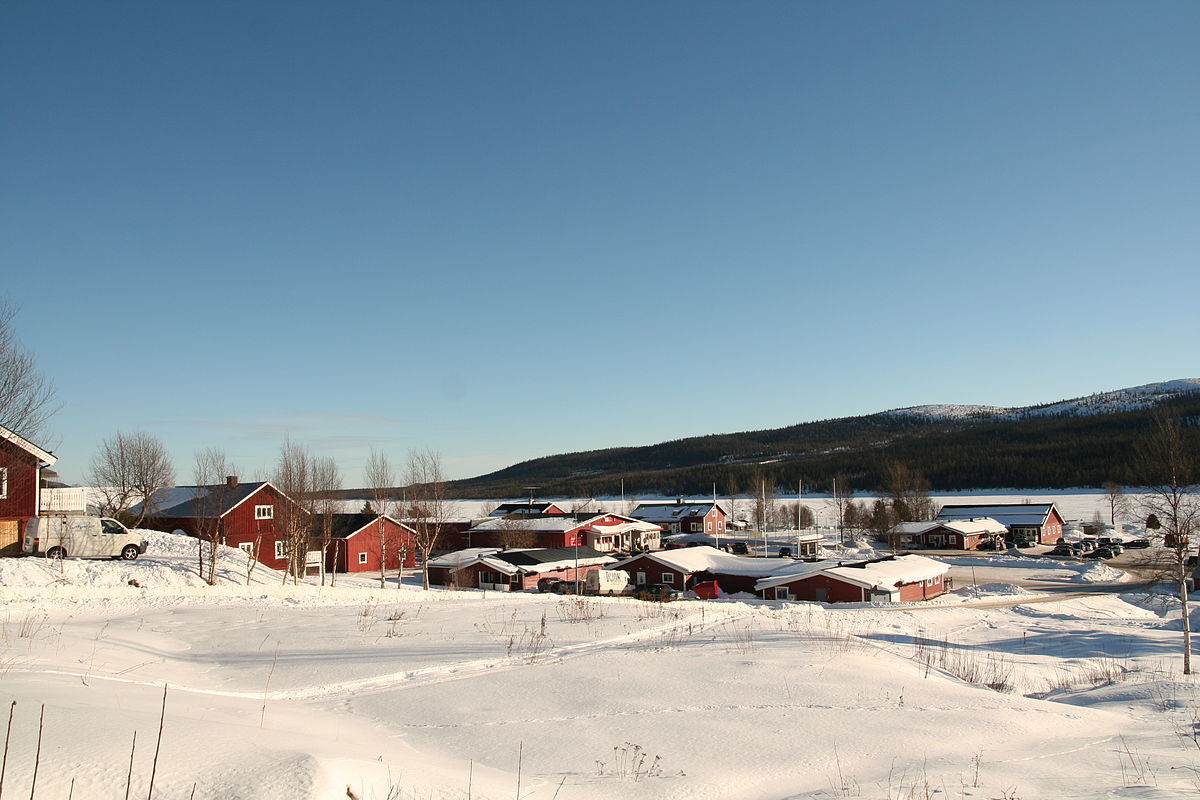 Lofsdalen in Sweden - a view of a small town in the snow.