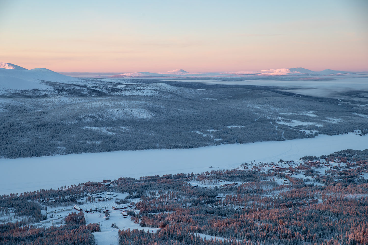 Lofsdalen in Sweden - the view from the top of the mountain in winter.