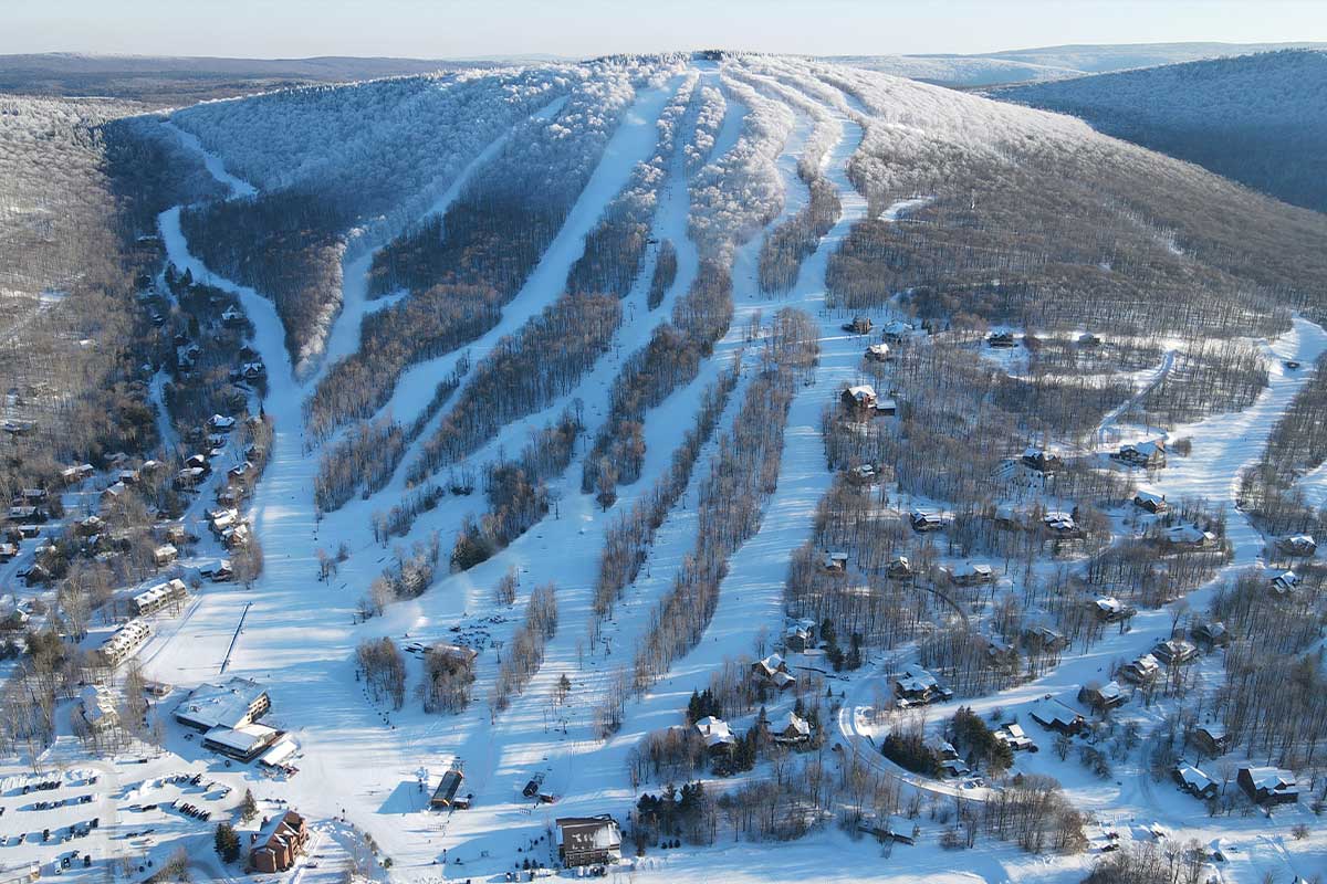 Timberline Mountain in USA: a view of a ski resort in the mountains.