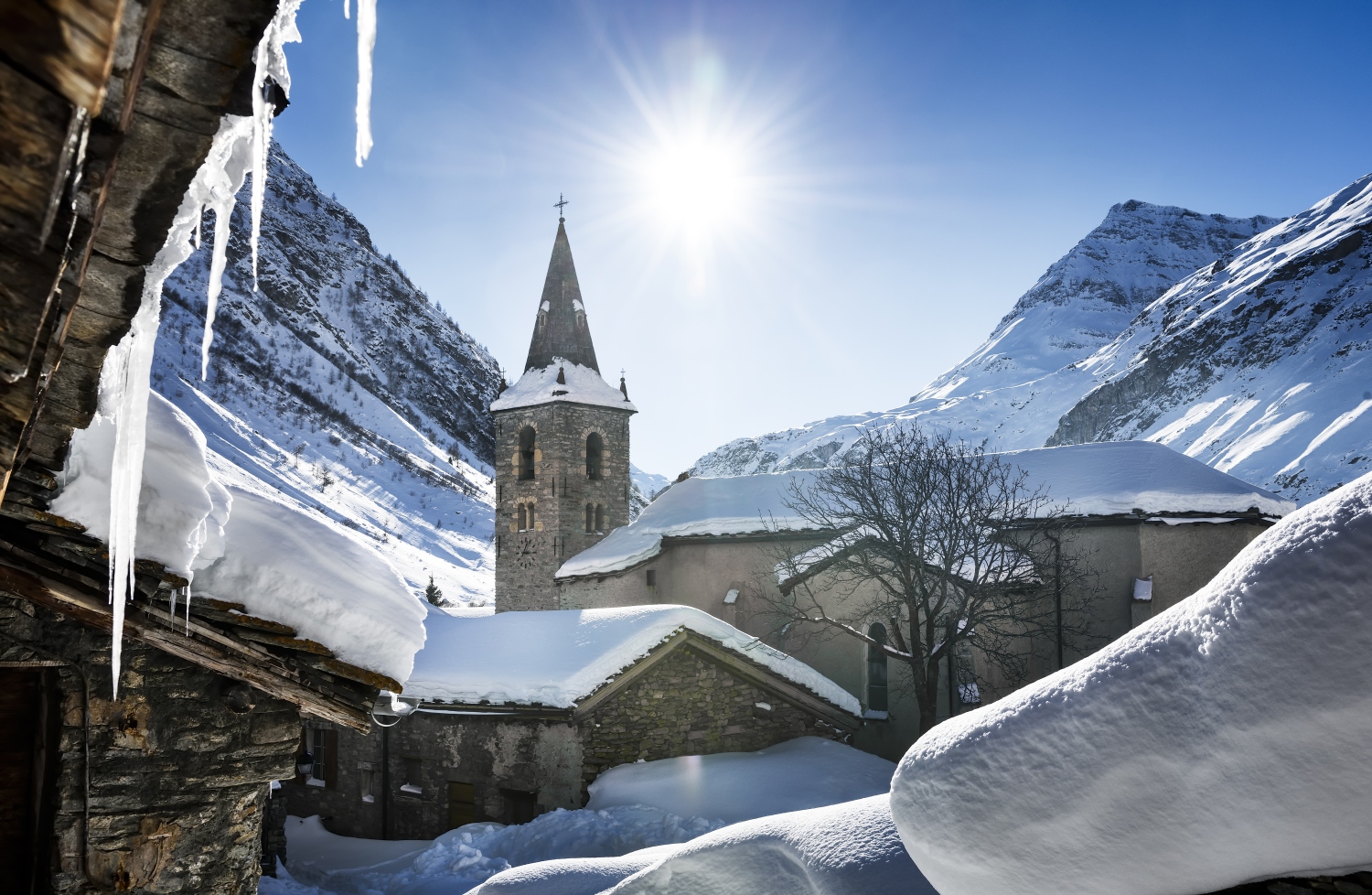 Bonneval sur Arc in France - snow on the ground.