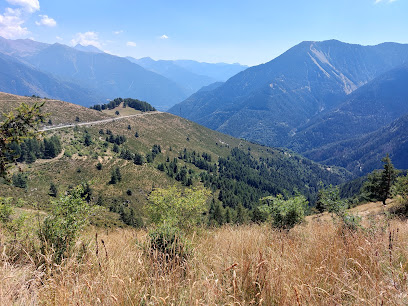 A chalet nestled in La Colmiane, Nice, in the sunny weather, with the Alpes-Maritimes mountains in the background. Notable aspects include a mountain bike and the presence of a ski resort.