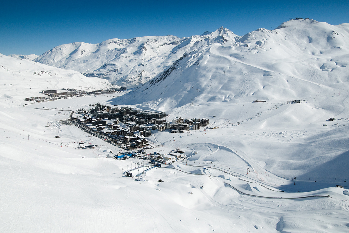 Tignes in France: a view of a ski resort in the mountains.
