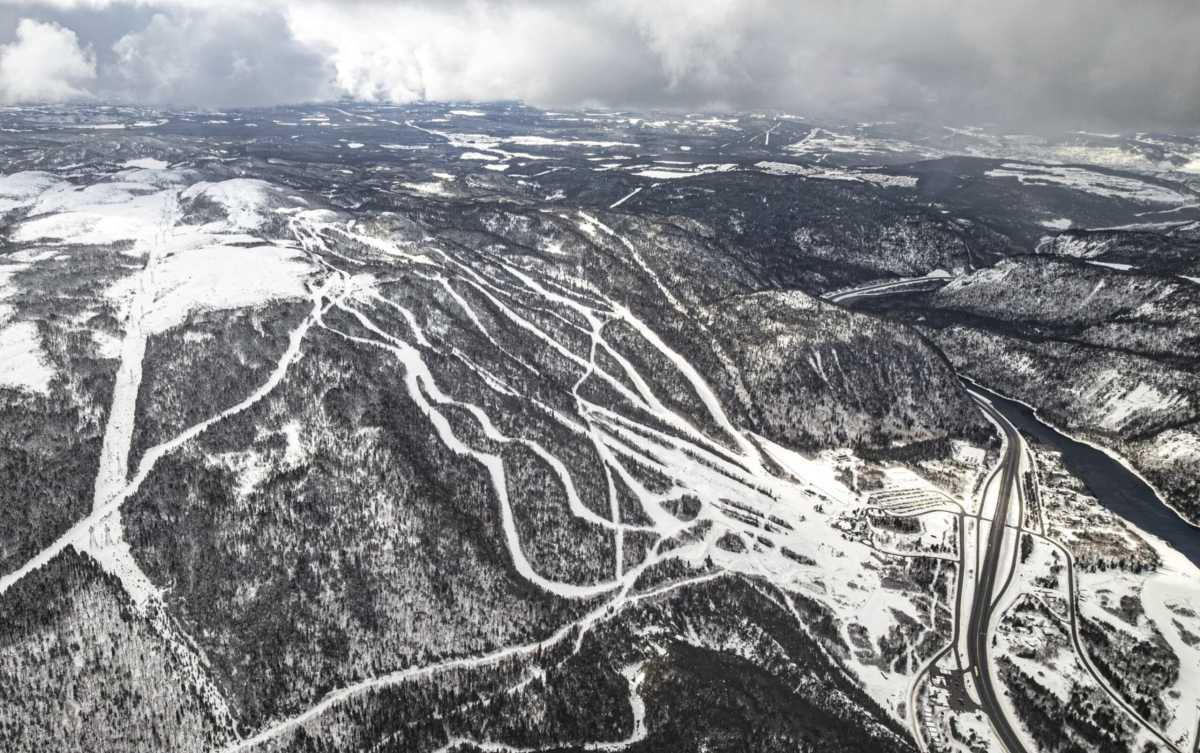 Marble Mountain in Canada: an aerial view of a ski resort in the mountains.