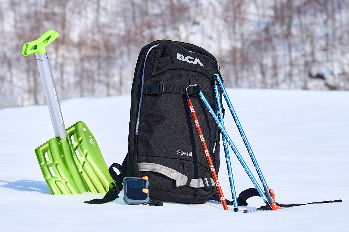 Mount Tanigawa – Tanigawadake Tenjindaira in Japan - a backpack, ski poles, and a pair of ski poles in the snow.