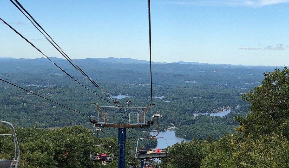 Wachusett Mountain Ski Area in USA - a view of the mountains from the top of a ski lift.