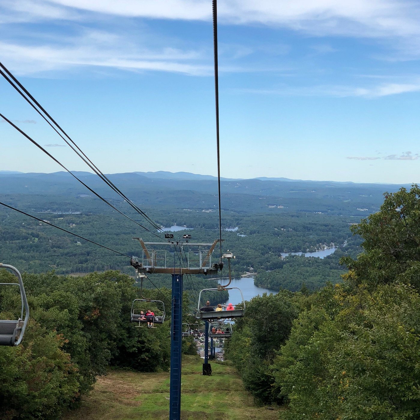 Wachusett Mountain Ski Area in USA - a view from the top of a ski lift.