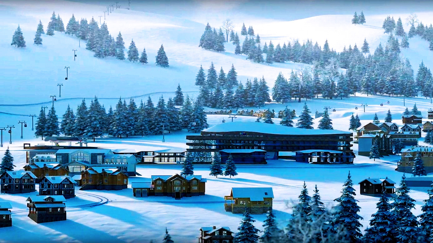 Goderdzi in Georgia - a snowy village with a ski lift in the background.