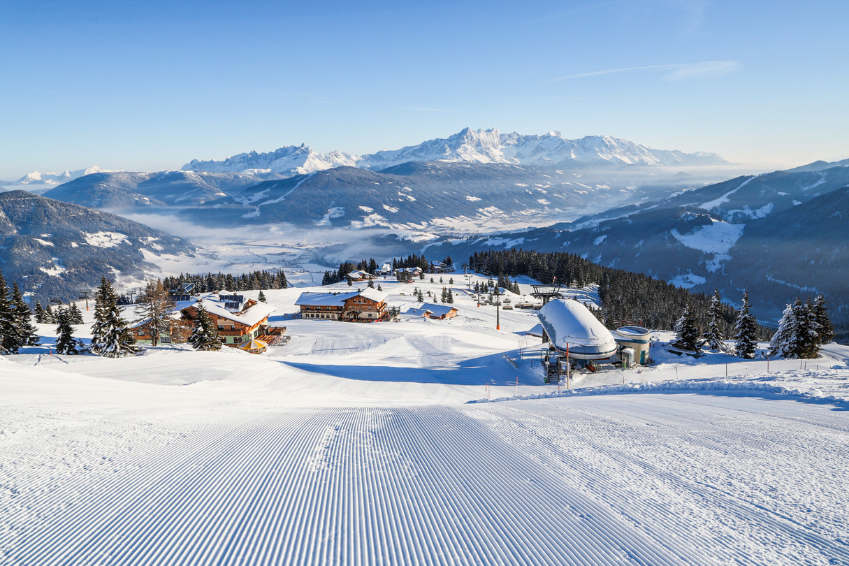 Snow Space Salzburg in Austria - a view of a snow covered ski slope.