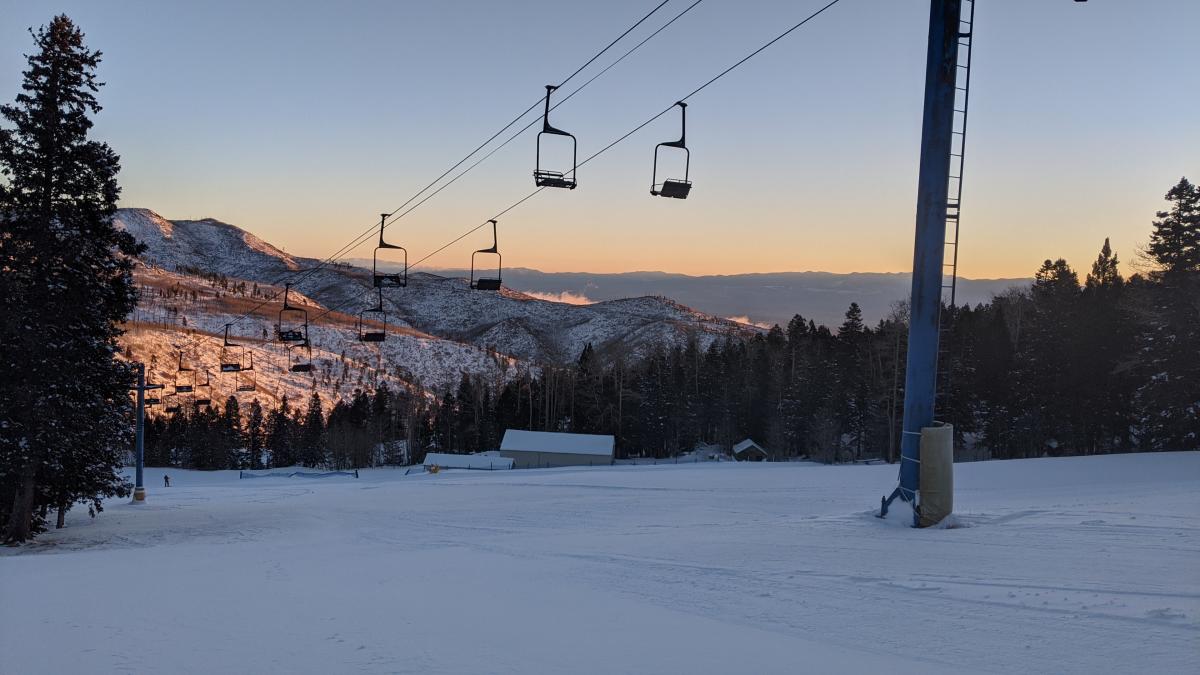 Pajarito Mountain in USA - a ski lift going up the mountain.