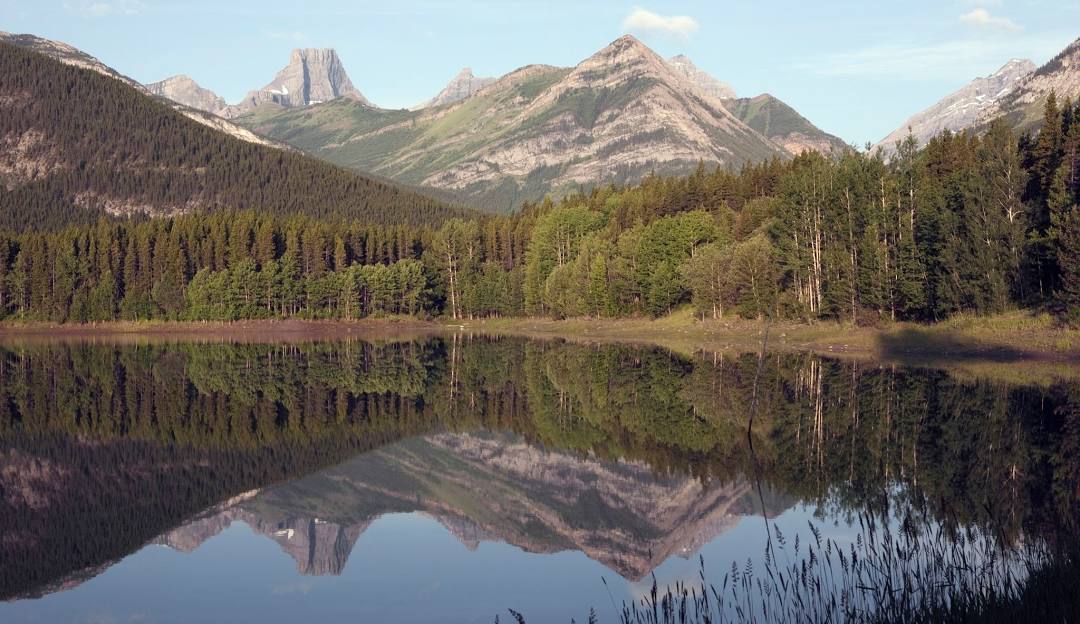 Fortress Mountain ski area in Canada - a lake with mountains in the background.