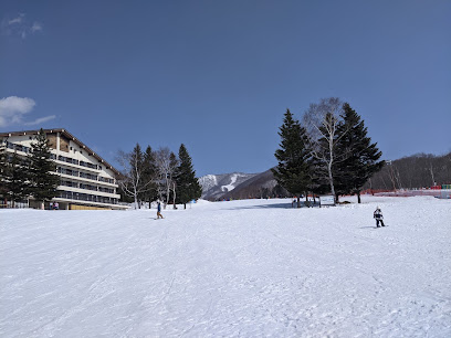 Image of Aizu Kogen Takatsue, a popular winter sports centre and ski resort in Tōhoku, Japan. The scene captures the winter beauty with a chalet nestled amidst snow-covered slopes.