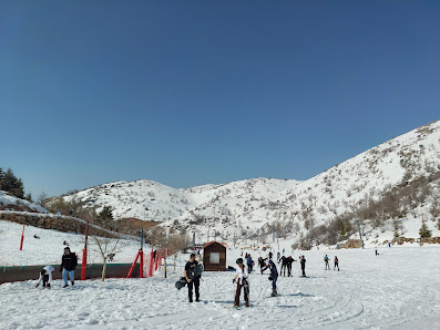 A picturesque view at Mount Hermon – Neve Ativ in Northern District, Israel showcasing a vibrant winter sports centre, featuring a lively scene of winter sports amidst a stunning winter scenery at a ski resort.