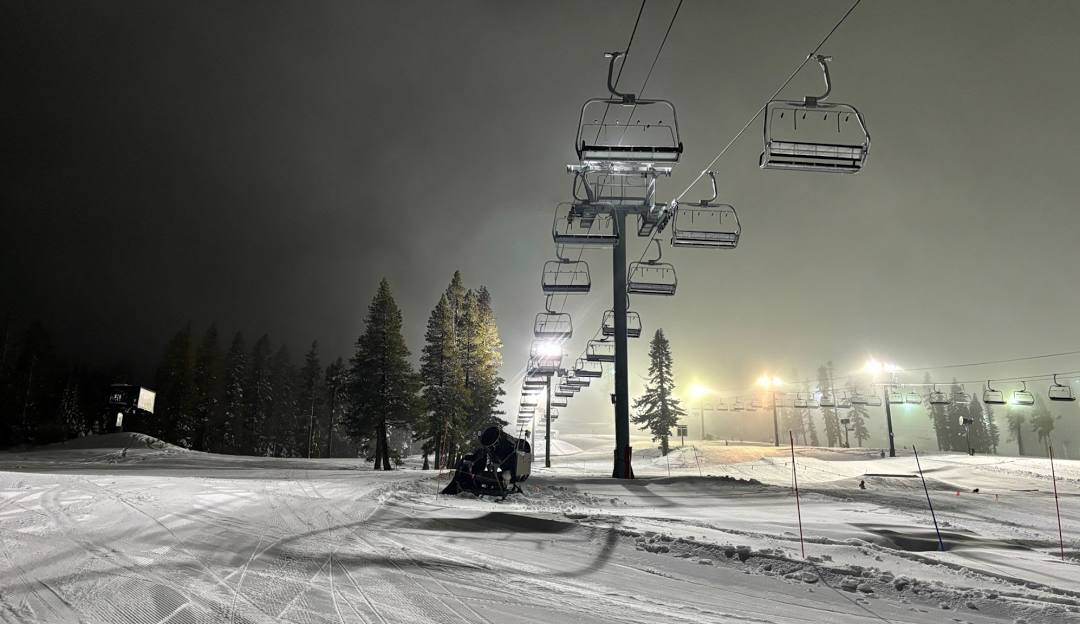 Boreal Mountain California in USA - a ski lift at night.