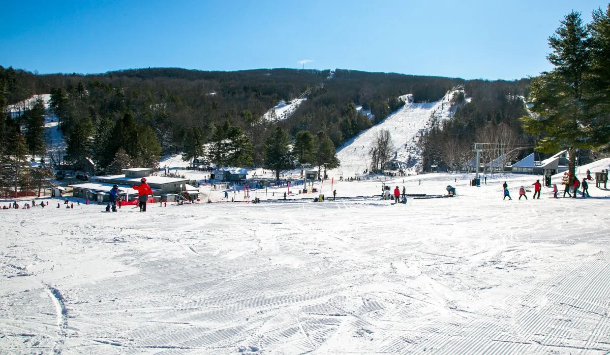 Butternut in USA - a group of people skiing down a snowy slope.