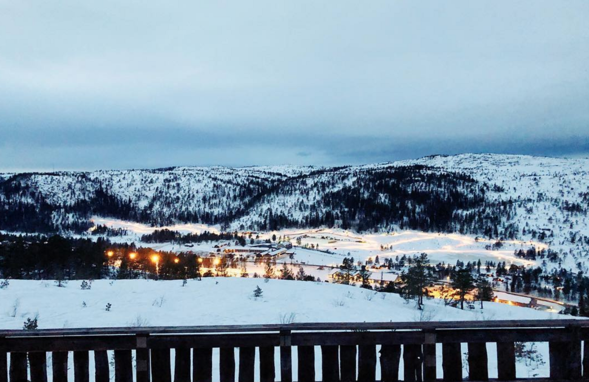 Gautefall Skisenter in Norway - the view from the top of the mountain at night.