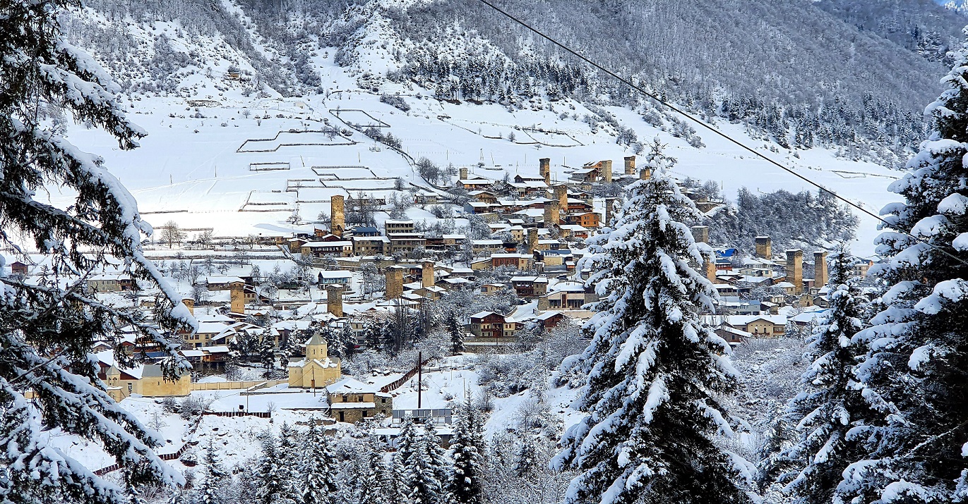 Hatsvali – Mestia in Georgia - a snow covered village in the french alps.
