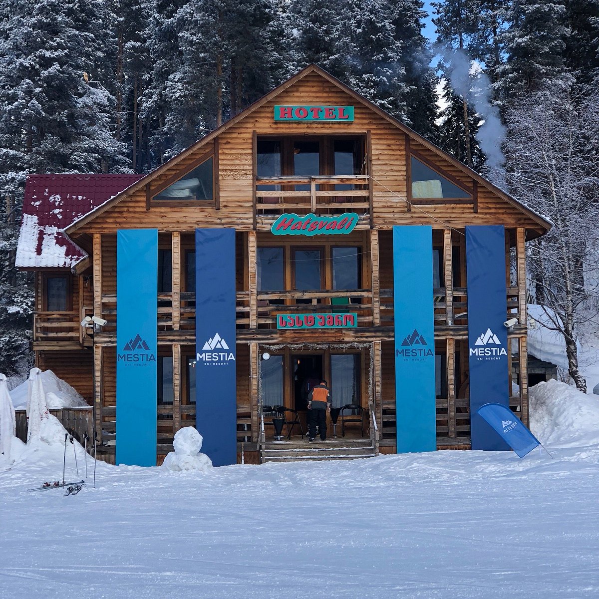 Hatsvali – Mestia in Georgia: a building in the snow.