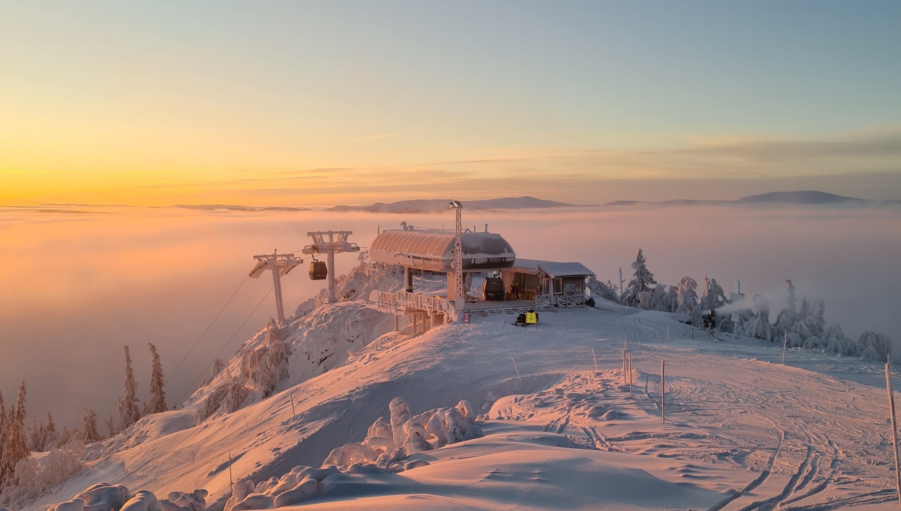 Funäsdalsberget in Sweden - a ski lift in the mountains at sunset.