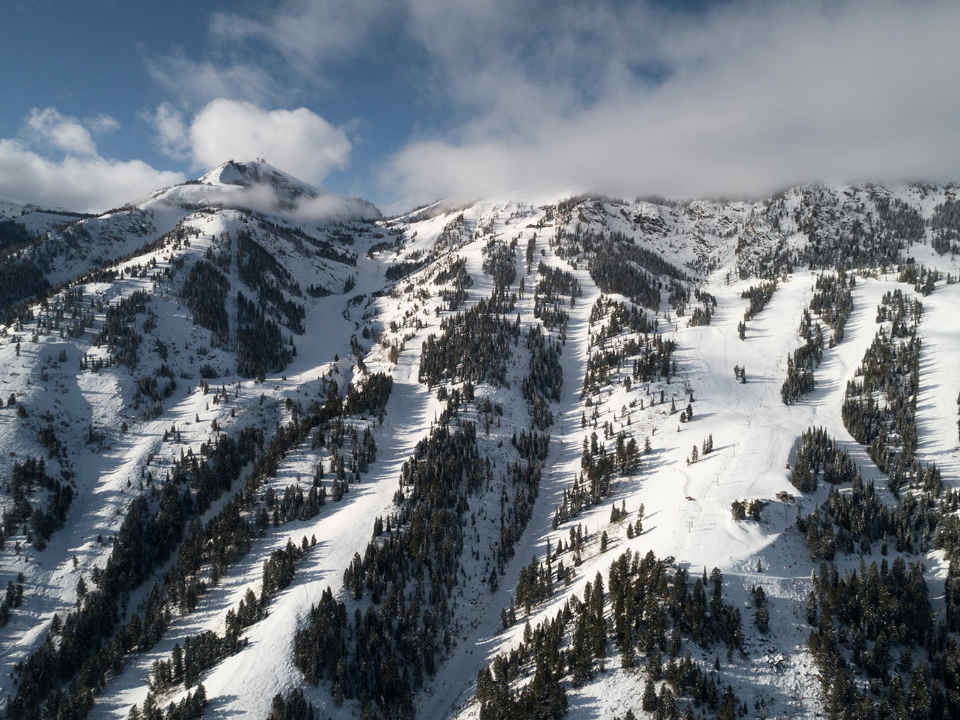 Showdown in USA - a mountain covered in snow and trees.