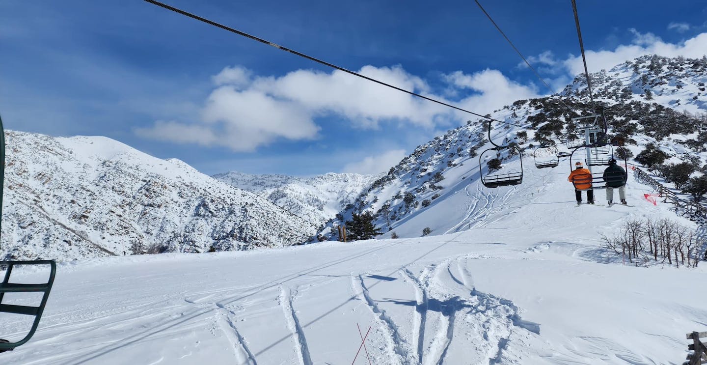 Cherry Peak in USA - a ski lift going up the side of a mountain.