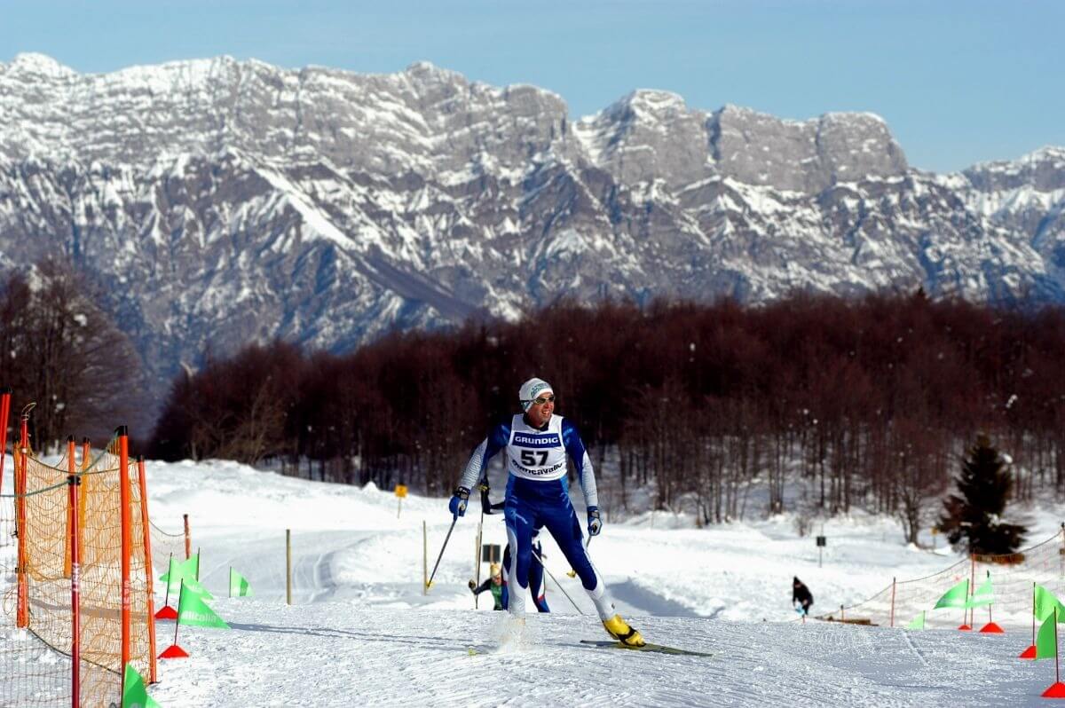 Piancavallo in Italy - a person skiing down a snowy hill.