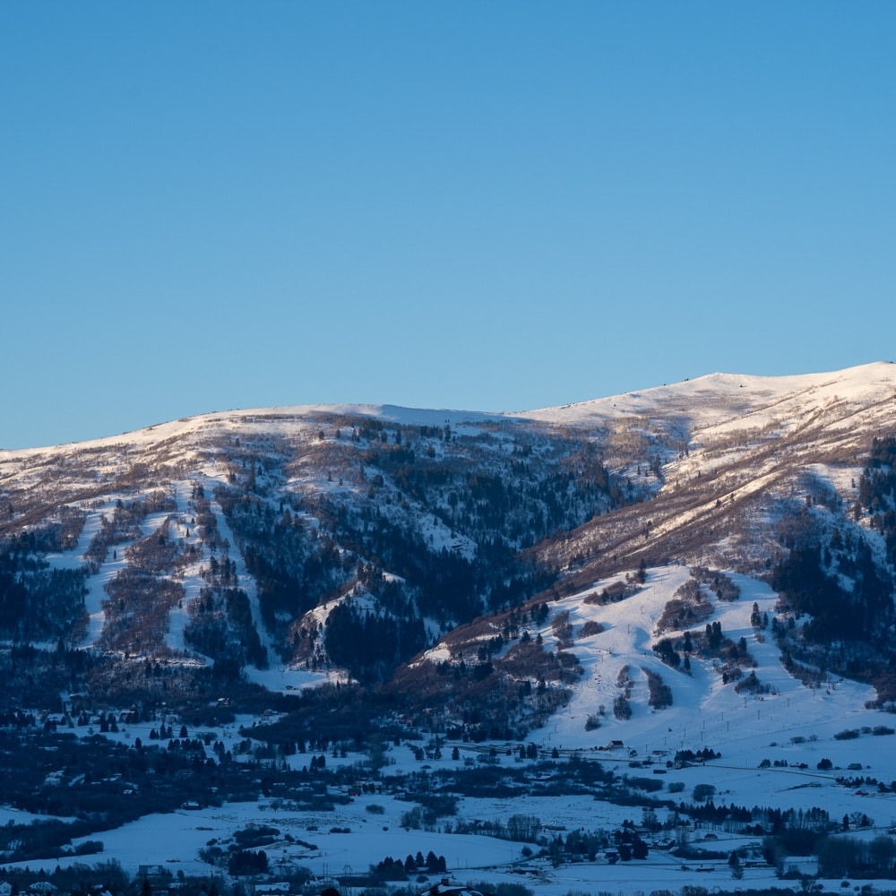 Nordic Valley in USA - snow covered mountains in the distance.