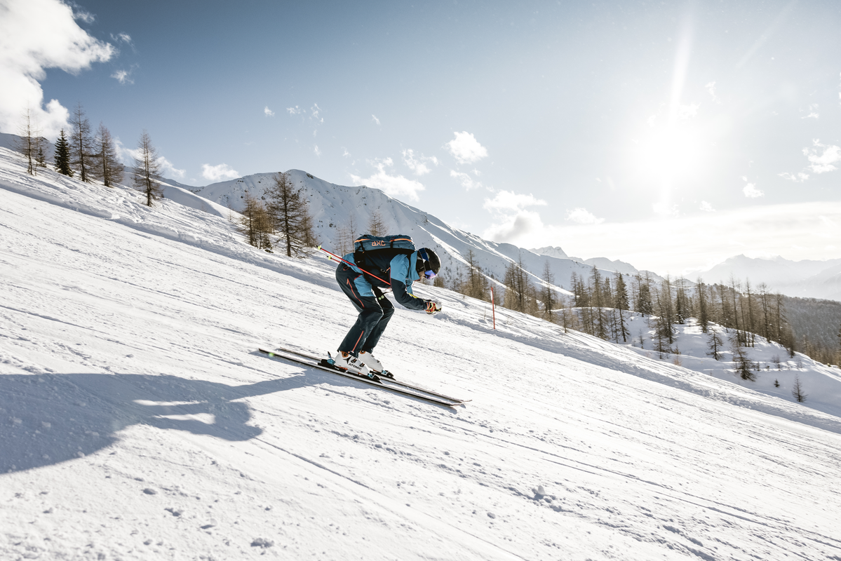 Fendels in Austria - a man riding skis down a snowy slope.