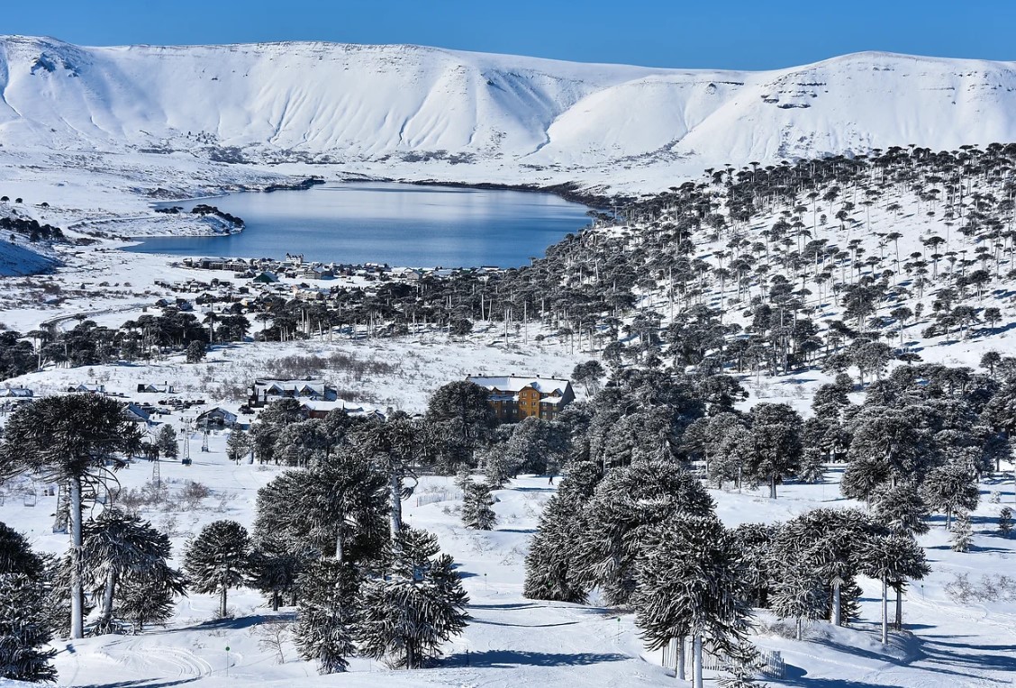 Caviahue in Argentina - the view from the top of the mountain in winter.