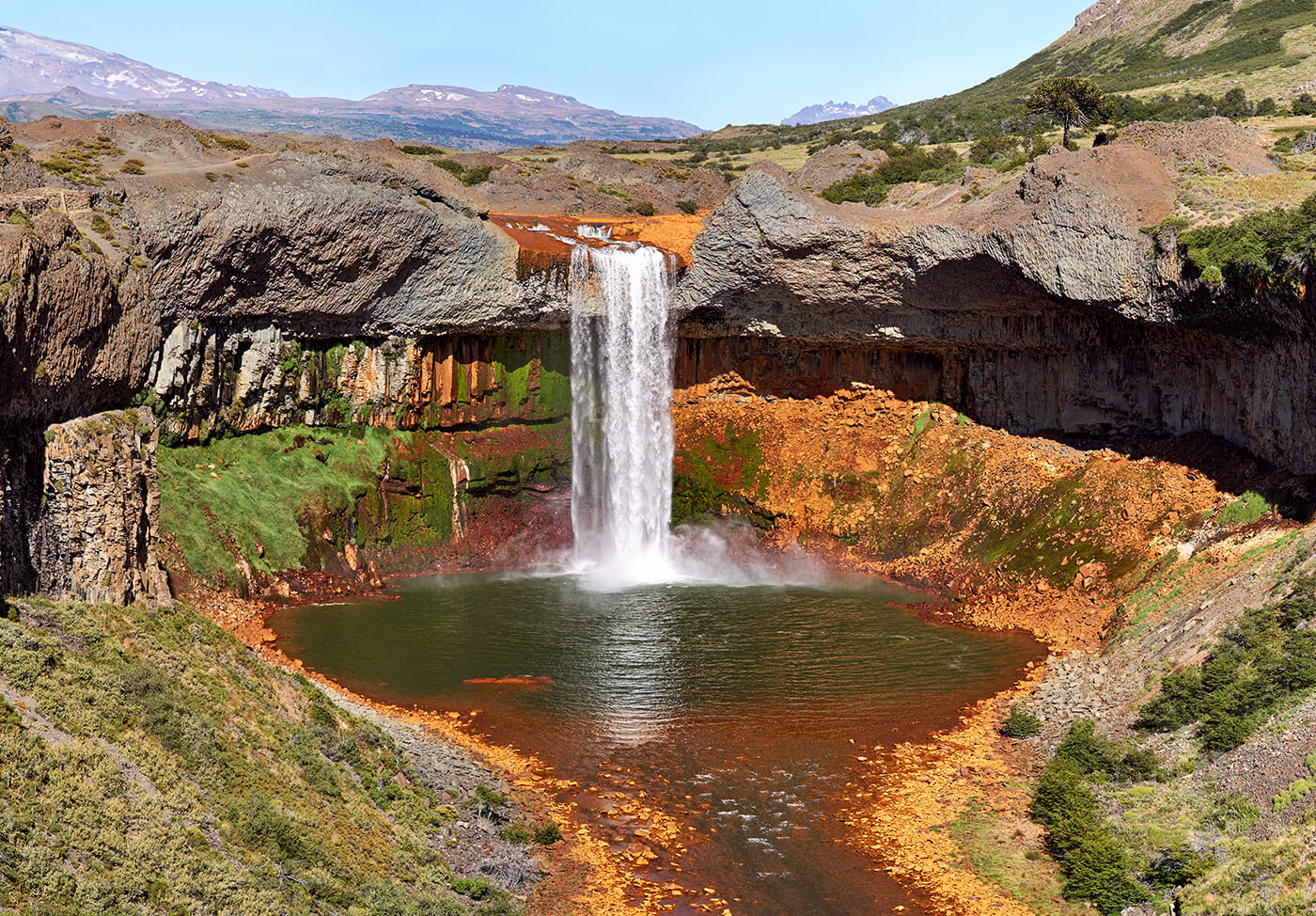 Caviahue in Argentina - a small waterfall in the middle of a canyon.