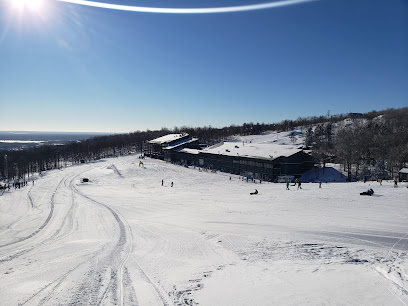Winter sports enthusiasts enjoying a day at Spirit Mountain, a ski resort in Duluth, Minnesota. The stunning winter scene features snow-covered slopes under a serene sky.