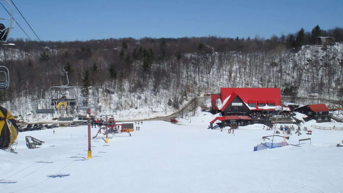 Mont Cascades in Canada - a ski area with lots of snow on the ground.