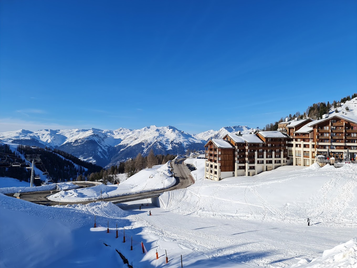 La Plagne in France: a view of a ski resort in the mountains.