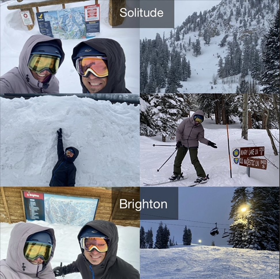 Sun Alpina Hakuba Sanosaka Snow Resort in Japan - four pictures of a person skiing in the snow.