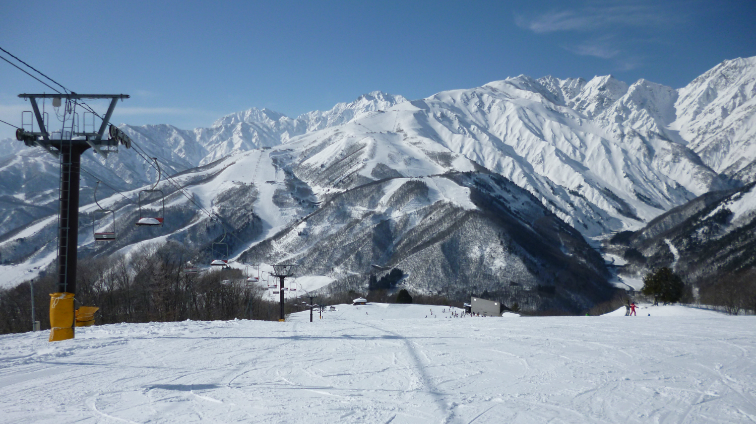 Sun Alpina Hakuba Sanosaka Snow Resort in Japan - a clear blue sky.
