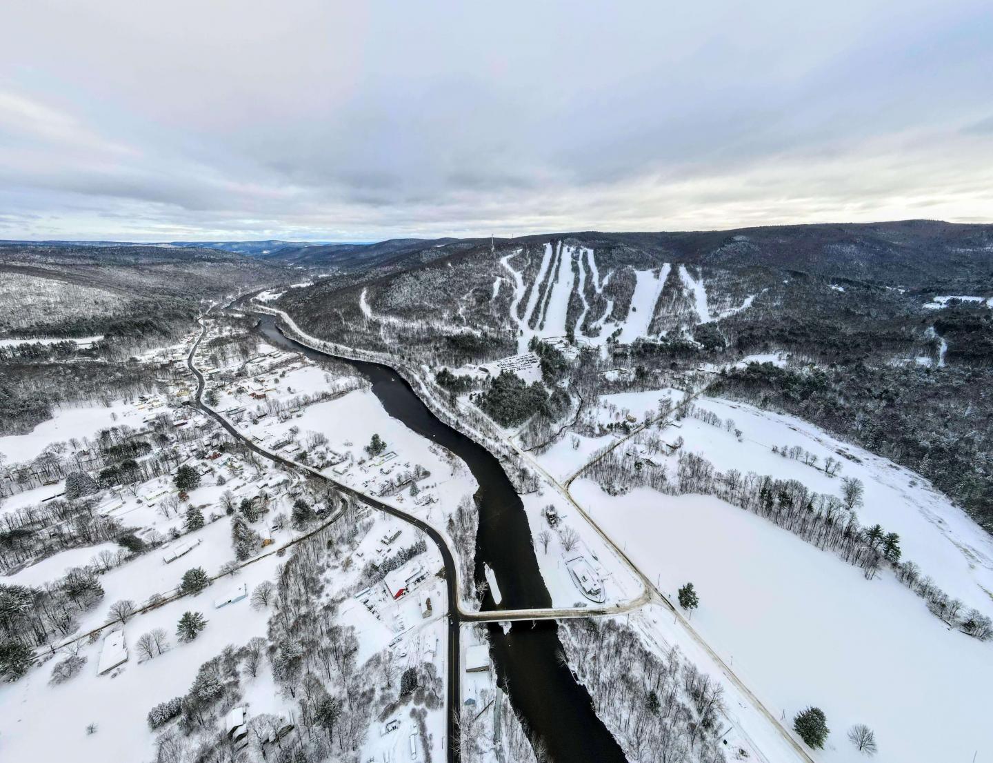 Berkshire East in USA - the view from the top of the mountain in winter.